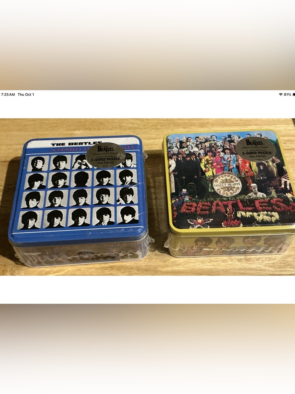 Lot of 2 The Beatles 300pc 2 Sided Album Cover Puzzles w/Metal Tins NEW